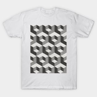 Geometric Cube Pattern 2 - Shades of Grey T-Shirt